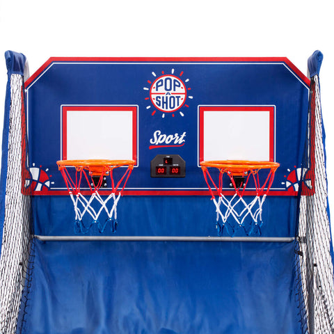 close up of a backboard on the blue dual shot sport by pop-a-shot