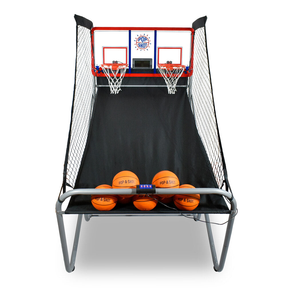 straight on shot of popashot indoor outdoor dual shot basketball game on white background